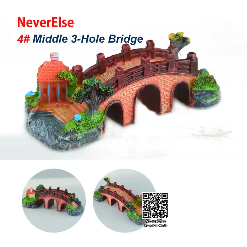 No.4-Middle 3Holes 12 видов украшения для аквариума, мост, орнамент, водный пейзаж, 3 отверстия/павильон, дерево/белый нефрит/разводной мост, аксессуары для аквариума для рыб, черепах - Цвет: No.4-Middle 3Holes
