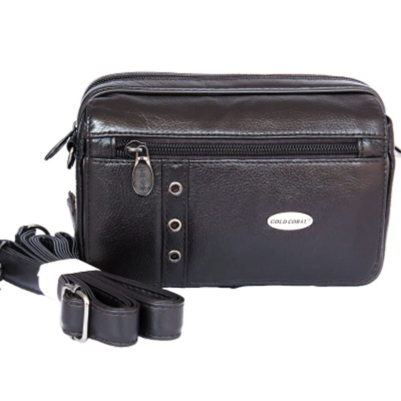 

GOLD CORAL Genuine Leather Men Shoulder Bags Fanny Pack Phone Pouch Casual Hip Bum Belt Waist Pack Male Messenger Bag Phone Case