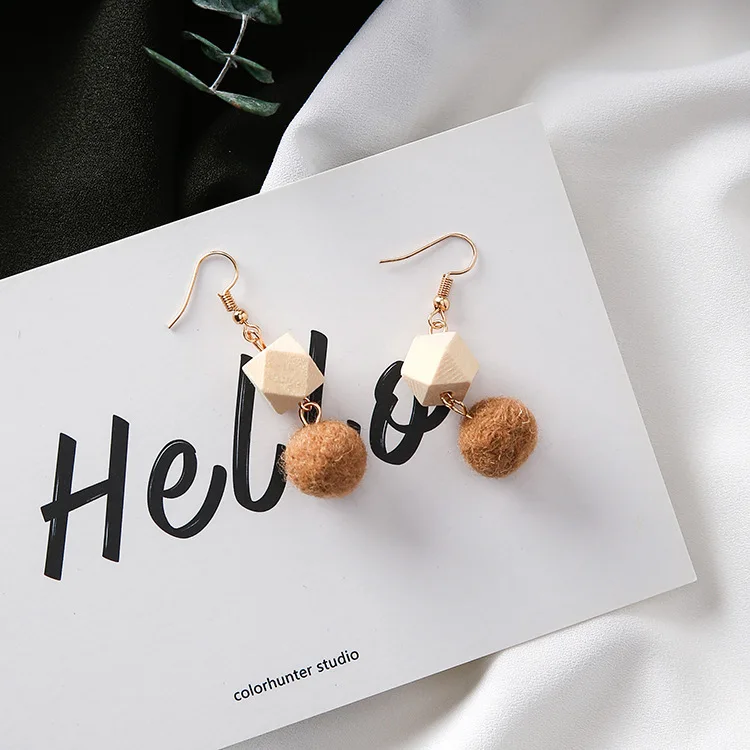 New Design Square Raw Wood Split Joint Polychromatic Earrings Multi Color Ball Eardrop Fro Woman Gift | Украшения и аксессуары