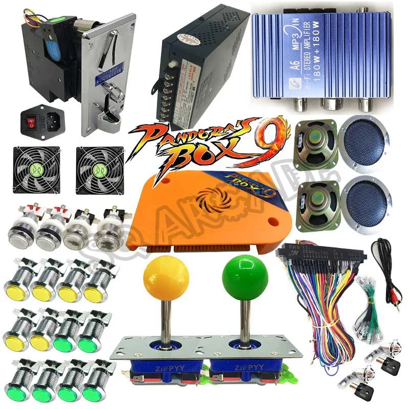 Pandora Box 9 1500 игры DIY аркадные пряди, наборы деталей с питанием Jamma жгут джойстик светодиодный кнопочный селектор монет - Цвет: long zippy
