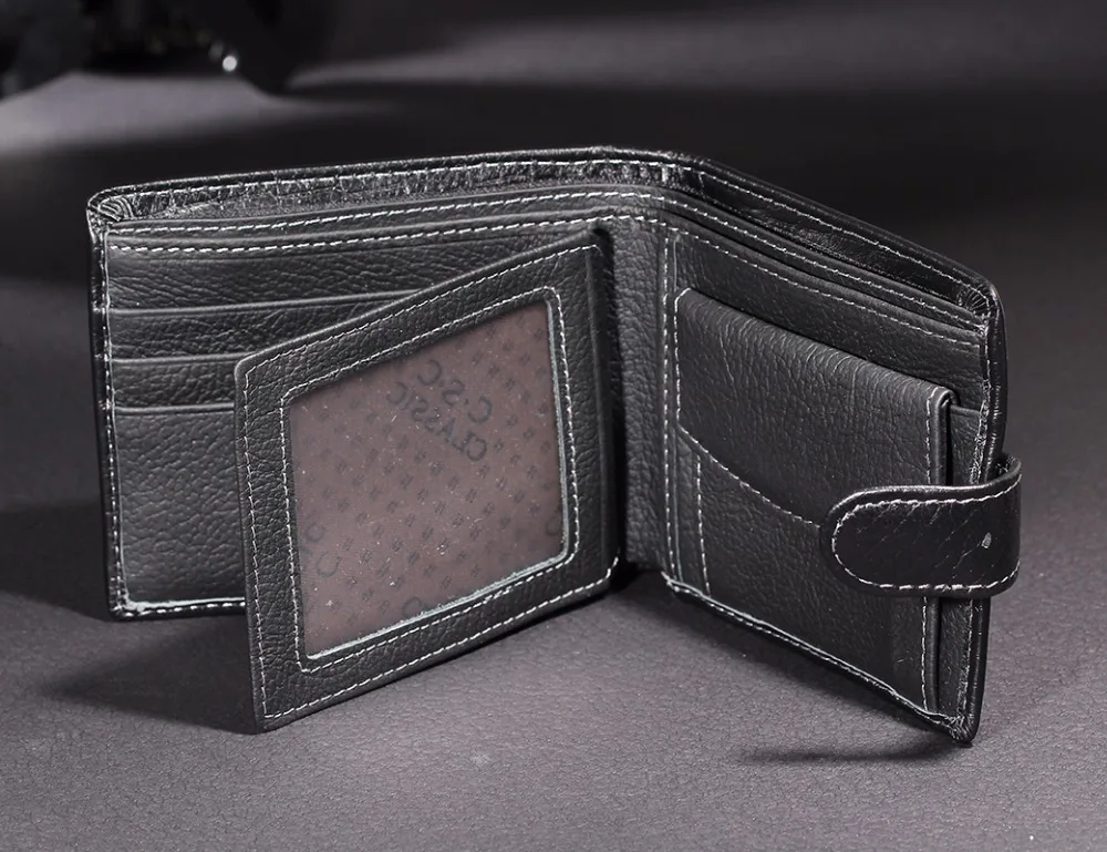 Мужской кошелек черный настоящий подлинный из воловьей кожи двойные бумажники