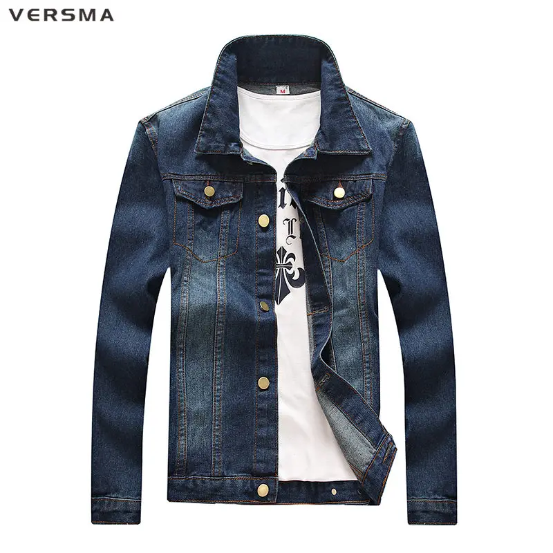 Мужская джинсовая рубашка VERSMA синяя Повседневная из денима с длинным рукавом