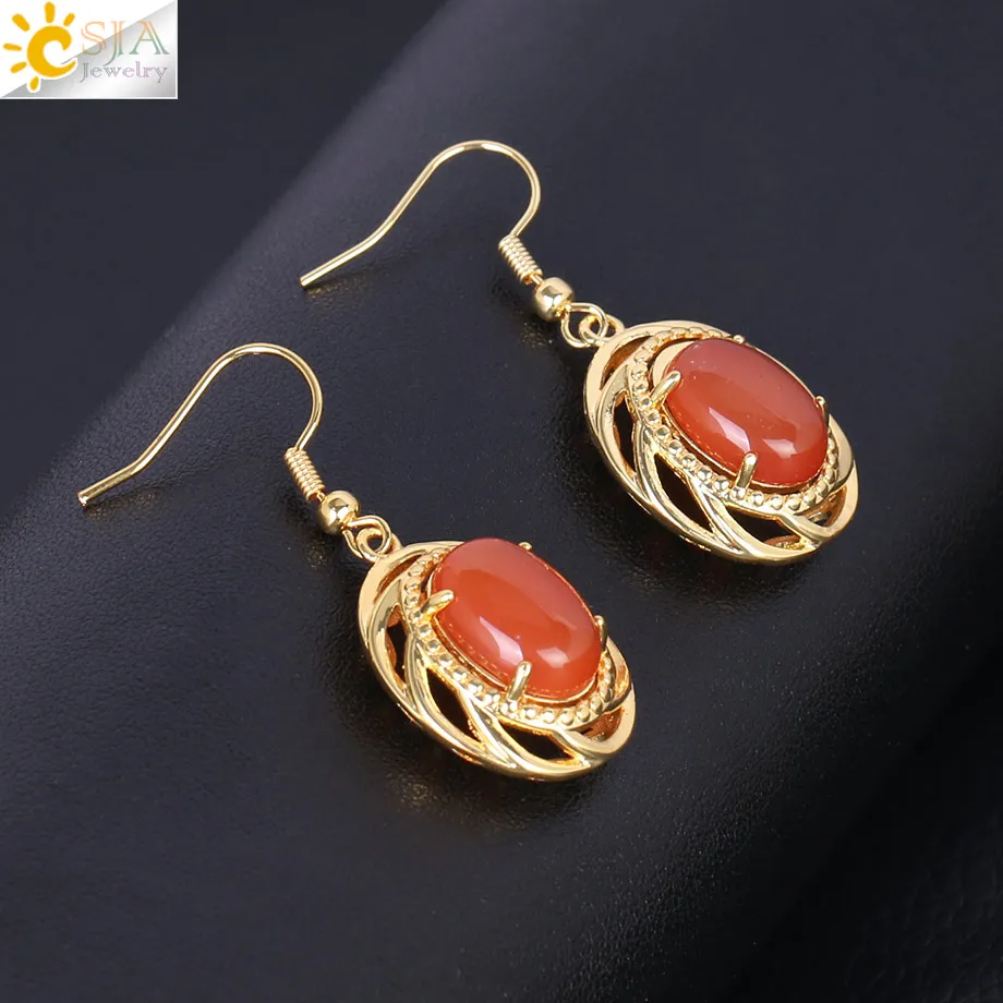 Женские винтажные серьги-подвески CSJA овальные серьги с красным ониксом