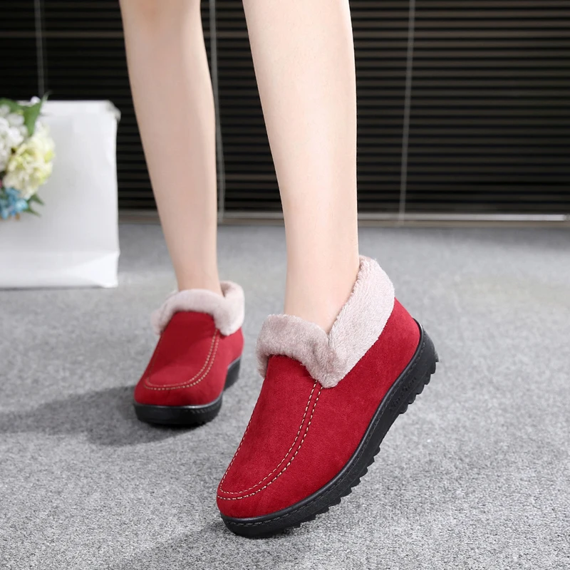 Скидка Женская обувь 2018 г. зимняя женская на плоской подошве из флока Ботильоны