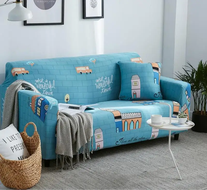 Милый мультяшный нескользящий чехол для дивана эластичный растягивающийся