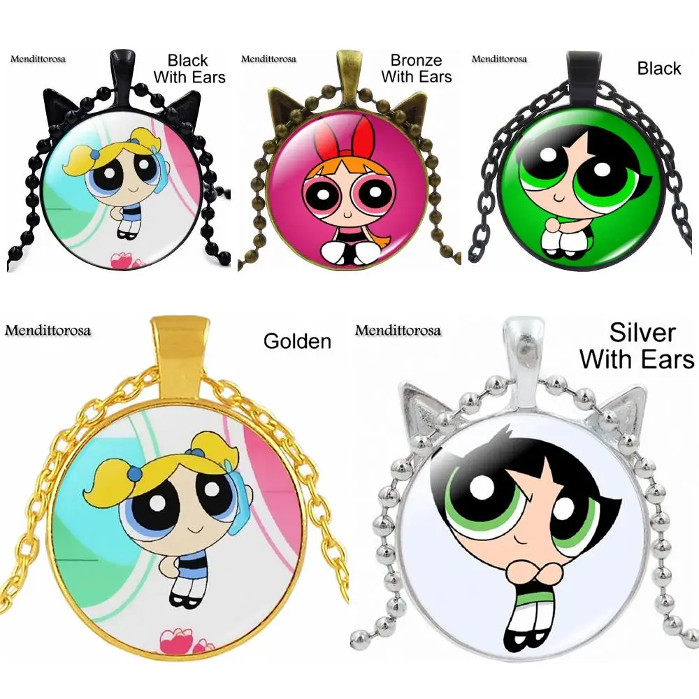 Powerpuff девушки Powerpuff Девушки серии Мода стекло кулон с кабошоном для школьниц Макси ожерелье