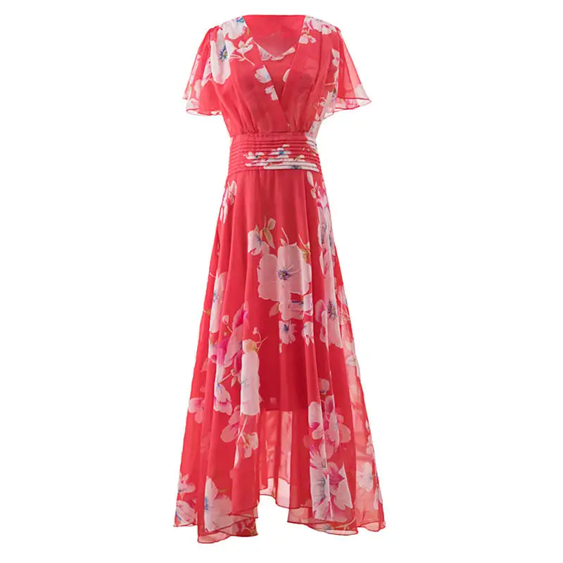 Женское богемное пляжное платье размера плюс 5XL шифоновое с коротким рукавом