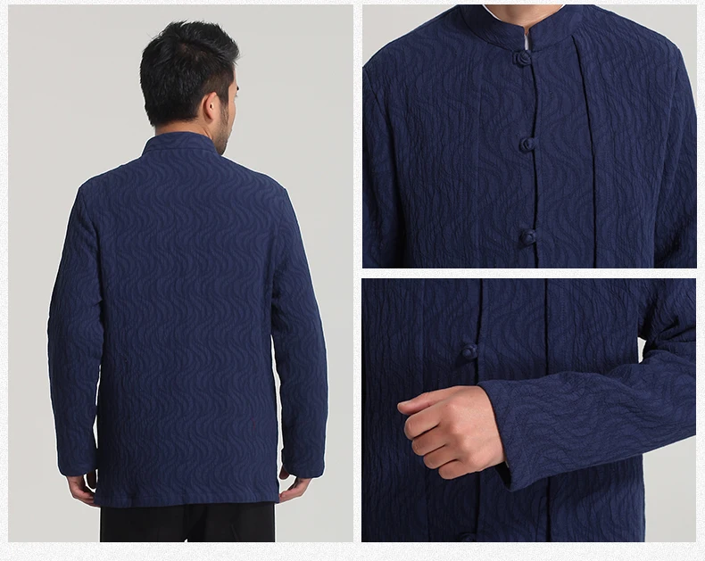 Новая модная синяя весенне-осенняя мужская куртка пальто в китайском стиле