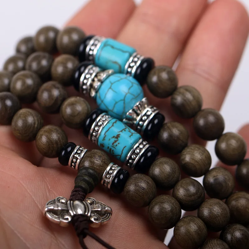 108*8 мм винтажные бусы из натурального черного дерева тибетская буддийская