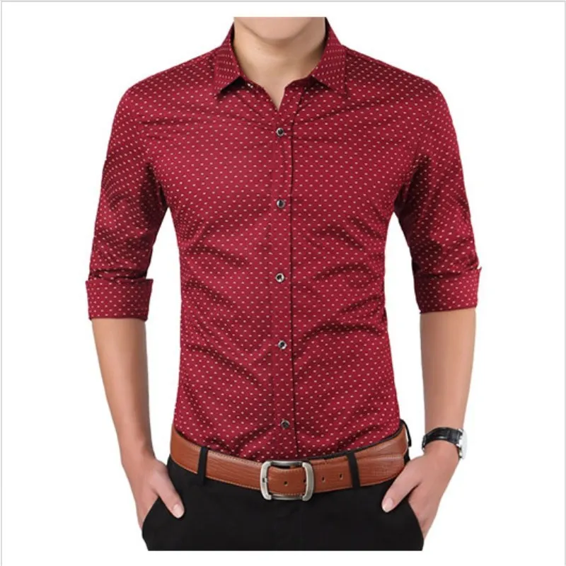 Slim Fit мужской социальной платье в деловом стиле рубашки Формальные горошек Для