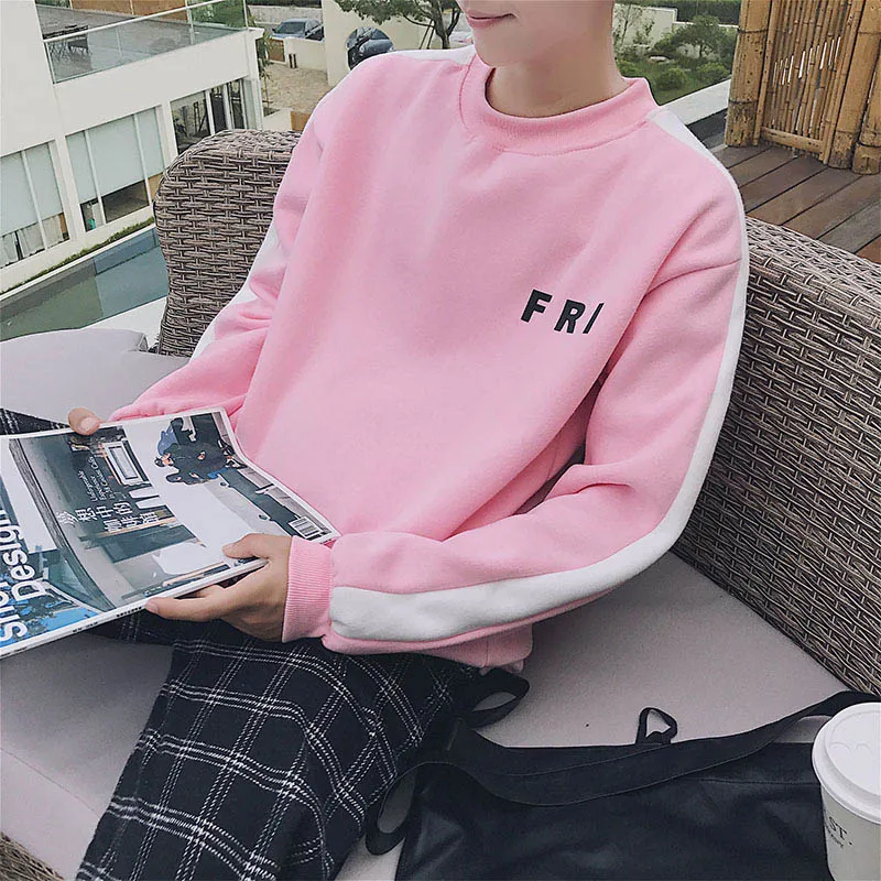 Pink Винтажные мужские свитшоты без капюшона, реглан, хип-хоп Уличная одежда, негабаритный пуловер с круглым вырезом, мужская повседневная толстовка, Sudadera Hombre - Цвет: Pink