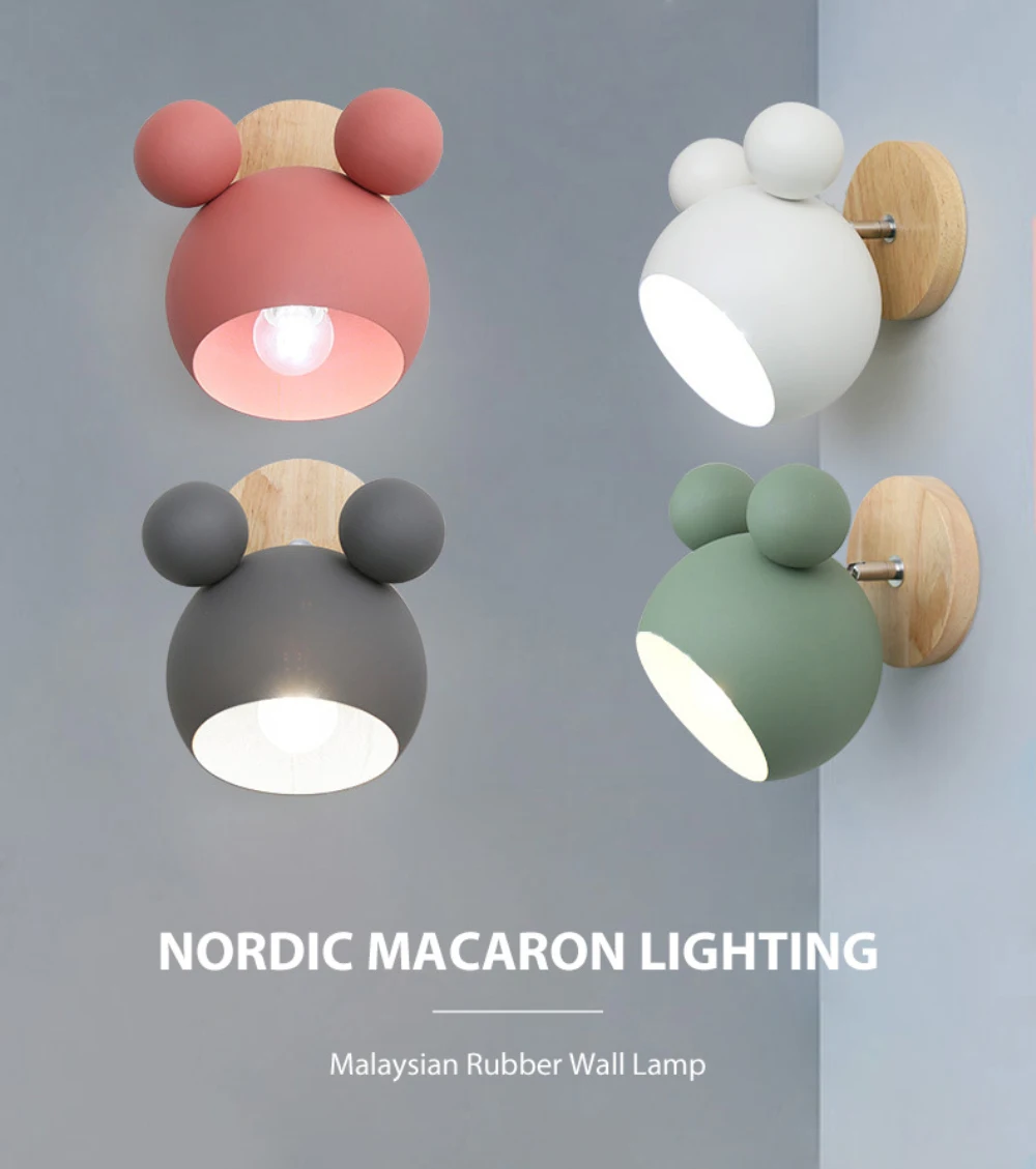 Nordic Wooden Wall Lamps Cute Cartoon Styling Coloful Sconces Kitchen Restaurant Macaroon Decorative Bedside Lamp E27 | Освещение