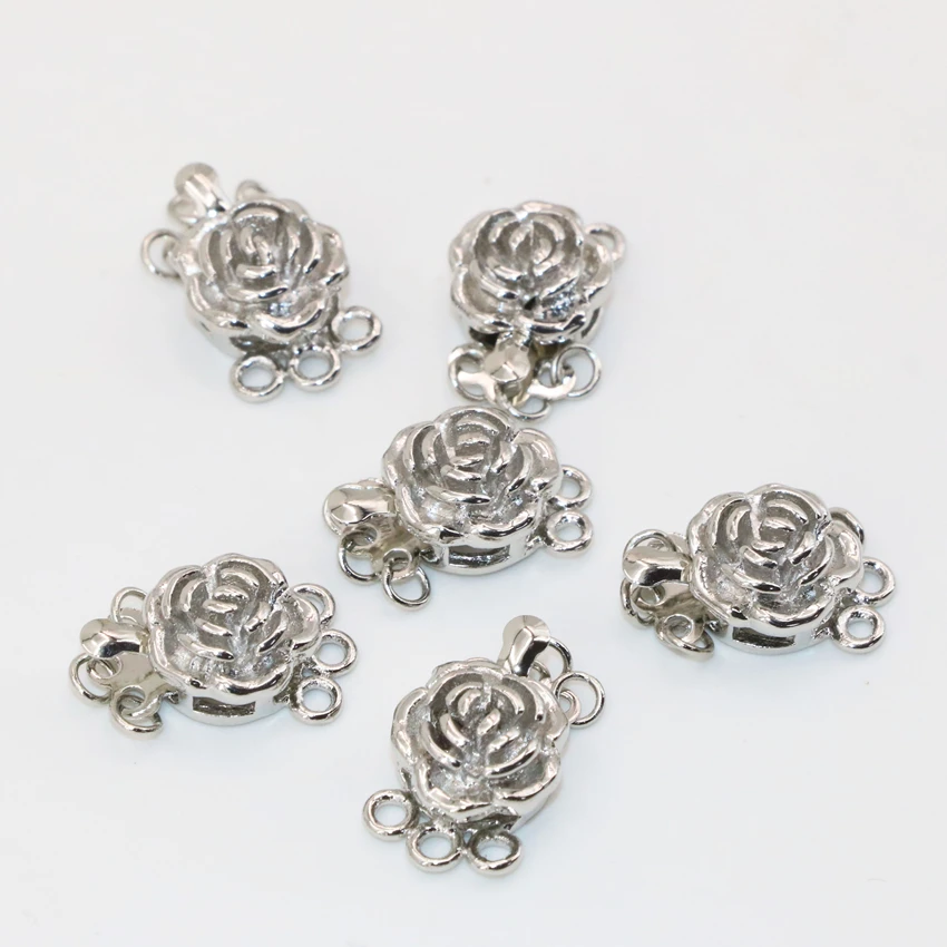 

5pcs fashion diy jewelry silver-color findings 10mm 3 rows rose flower clasp hook for necklace&bracelet alloy accessories B2856