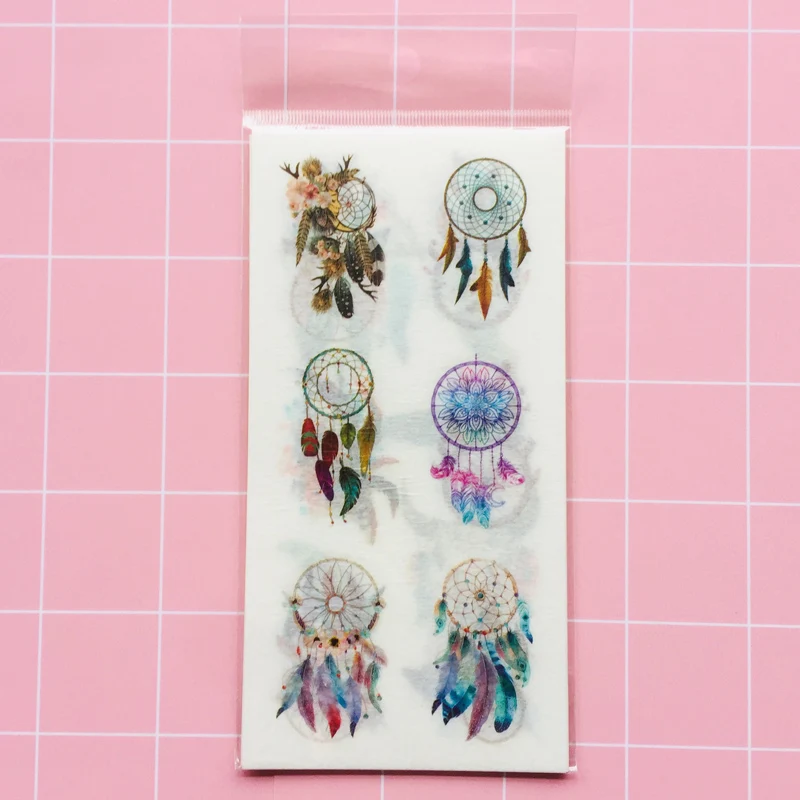 

6 Sheets Bohemia Style Colorful Feather Decorative Stickers Label Stick Decoration