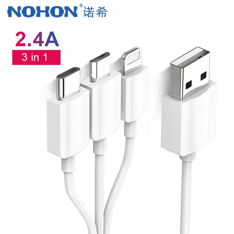 NOHON 3 в 1 Кабели для быстрой зарядки iPhone 8 7 Plus X Samsung Huawei Android IOS Micro USB Type-C кабель