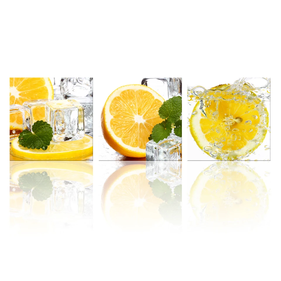 Настенная живопись модульная Современная холщовая 3 Панель Iced Mint Lemon Water View