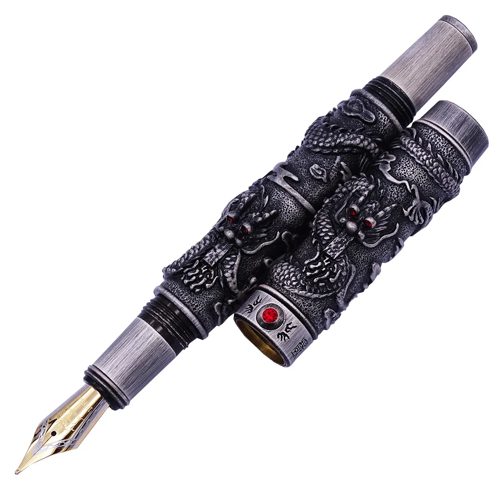 New Gray(One Pen) Jinhao двойной дракон/змеиная винтажная Роскошная авторучка/ручка держатель полностью Металлическая резьба тиснение Тяжелая Подарочная Ручка Коллекция - Цвет: New Gray(One Pen)