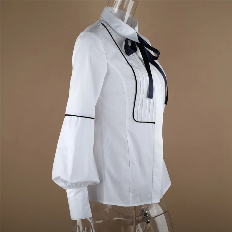 Женская блузка с длинными рукавами повседневная Облегающая белая фонариками