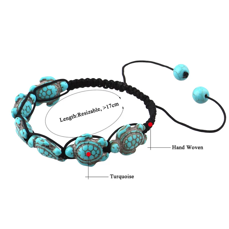 Natural Stone Turtle Charm Bracelet Handmade Weaving Bohemia Style Lace-up Adjustable Animal Bracelets For Women | Украшения и