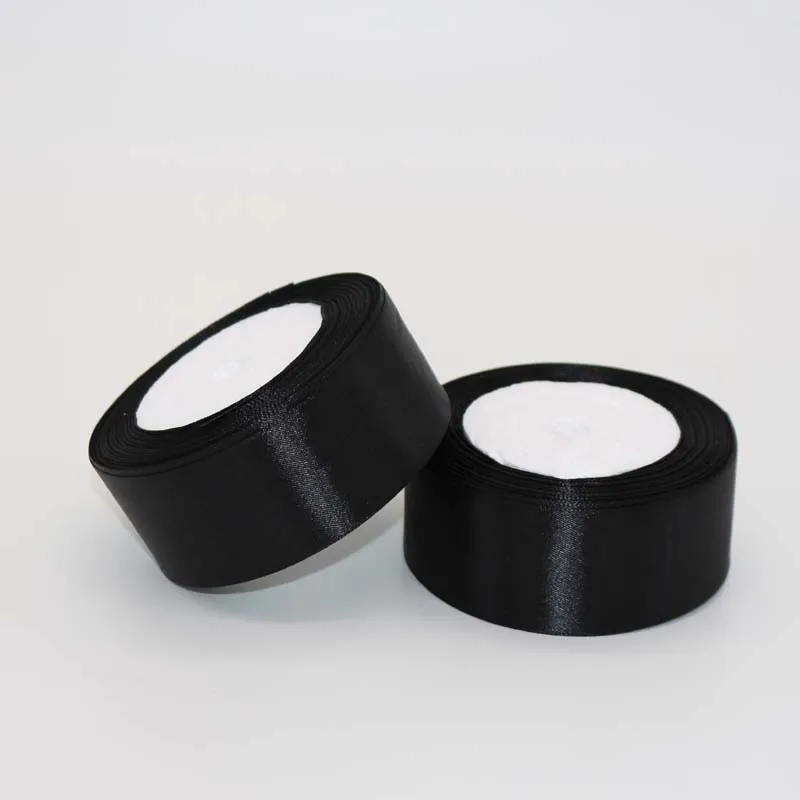 Брендовая черная лента атласная 25 ярдов шелковая для свадьбы украшение
