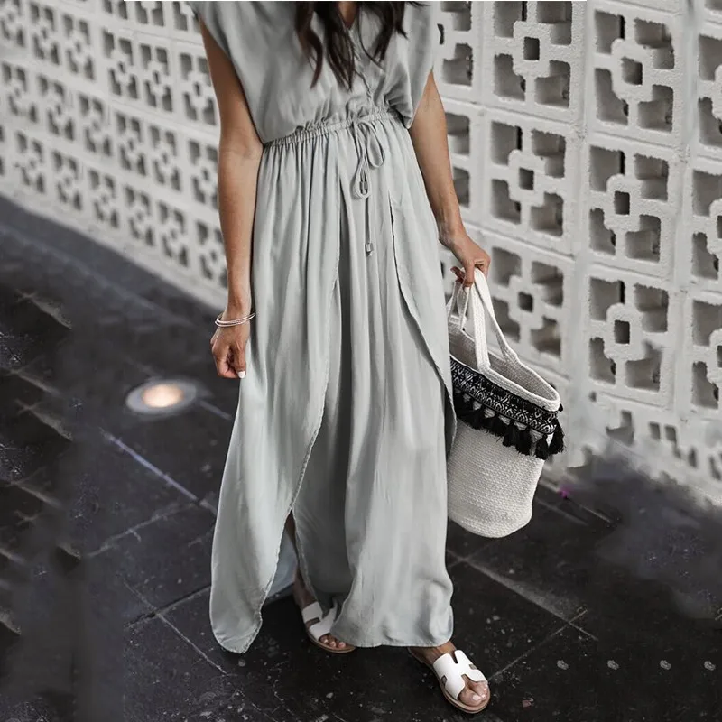 Женское платье с коротким рукавом BOUSSAC повседневное Пляжное Платье макси