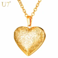 u7 fashion heart locket pendant necklaces for women openable photo frame floral necklaces family love collar