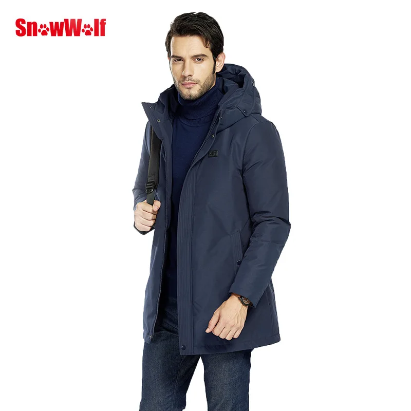 Мужская зимняя куртка SNOWWOLF на белом утином пуху одежда для рыбалки уличное
