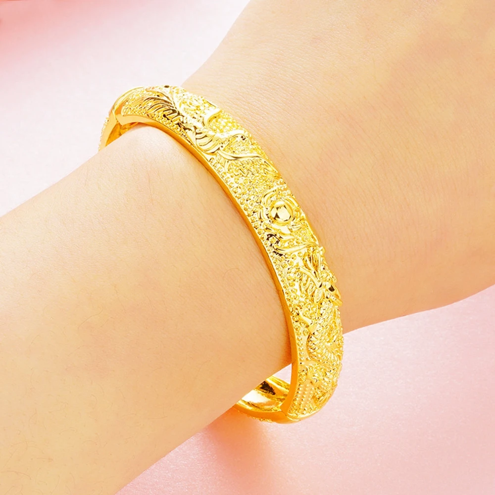 Роскошный браслет с рисунком Феникса дракона жёлтый золотистый Свадебный