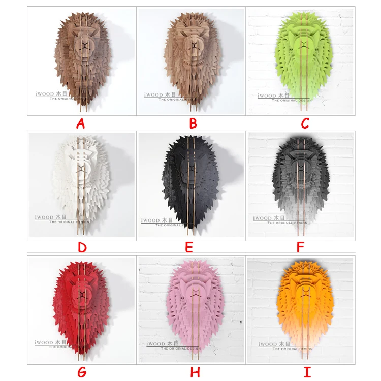 

1 set 9 Color 24 Inch Wood Lion Art Home Wall Decoration Wooden Animals Head Hangings For Living Room Wall Decoration IW-WD005
