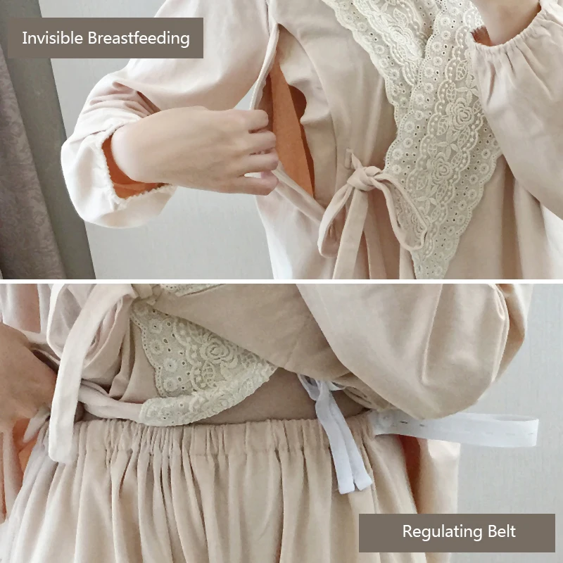 Пижамы для беременных корейский 2018 Осенние новые продукты хлопок V-образная