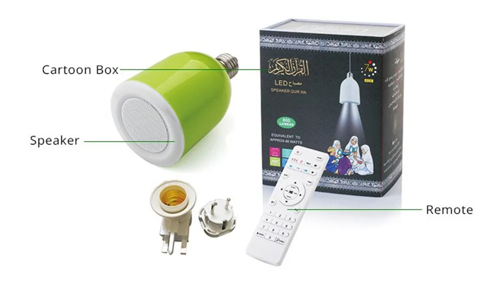 Quran светодиодный лампочка беспроводной Bluetooth колонки, сдистанционным управлением затемнения E27 Мусульманский Коран выпрямитель FM радио TF MP3 Музыка лампа
