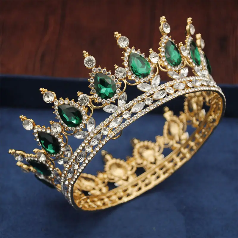Gold Green Хрустальные винтажные королевские розы диадемы и короны для свадебного торжества выпускного вечера свадебные украшения для волос ювелирные изделия для волос аксессуары - Окраска металла: Gold Green