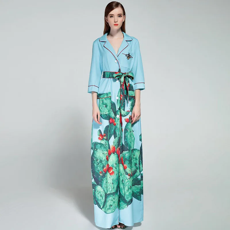 Платье взлетно-посадочной полосы моды 2017 Для женщин Элегантный Винтаж осень-зима