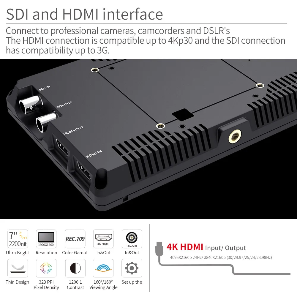 7 дюймовый монитор Feelworld 3G SDI 4K HDMI DSLR для камеры Ультраяркий полевой 2200cd/m2 Full HD 1920x1200