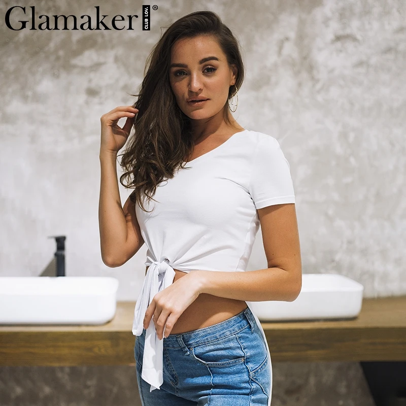 Женская блузка с бантом Glamaker белая длинная накладным хвостом на лето | одежда