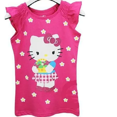 COSPOT/футболка с короткими рукавами и принтом «hello kitty» для маленьких девочек летняя футболка для девочек Детская Хлопковая футболка одежда для маленьких девочек г., новинка, 10 - Цвет: Rose Red
