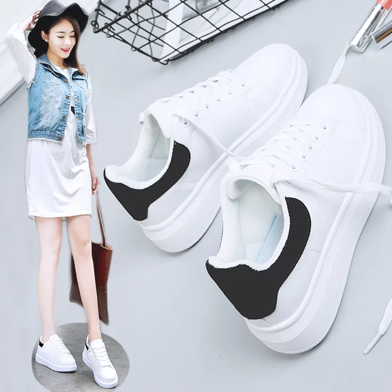 

Women Casual Shoes Vulcanize sneaker wedge woman New Breathable Round Toe Women White Shoes Lace-Up Platform Shoes NVX19