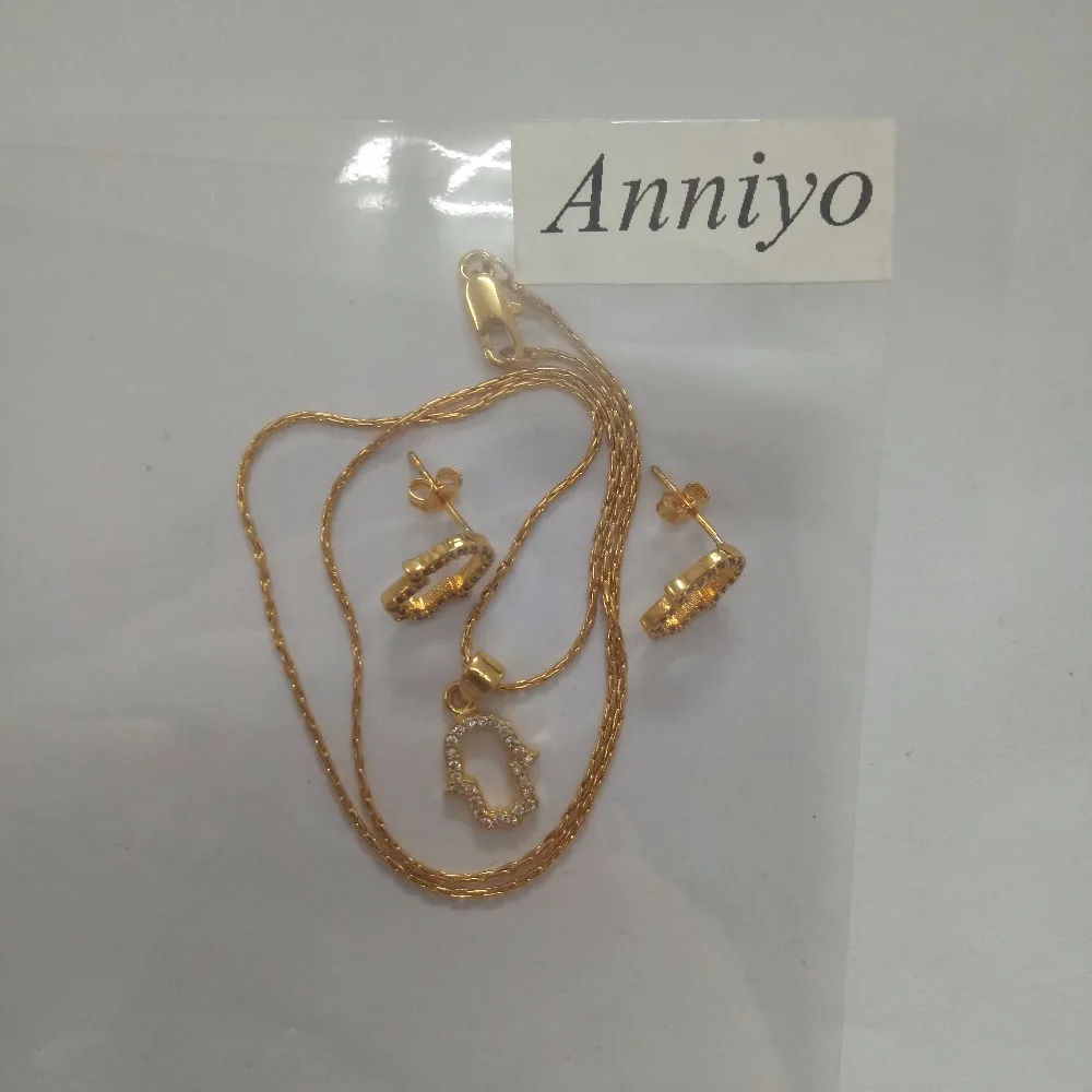 Комплект ручек Anniyo из циркония Hamsa детское ожерелье/серьги золотой цвет CZ Hamesh