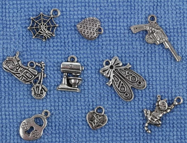 Смешанные винтажные серебряные подвески в виде сердца и кота для изготовления