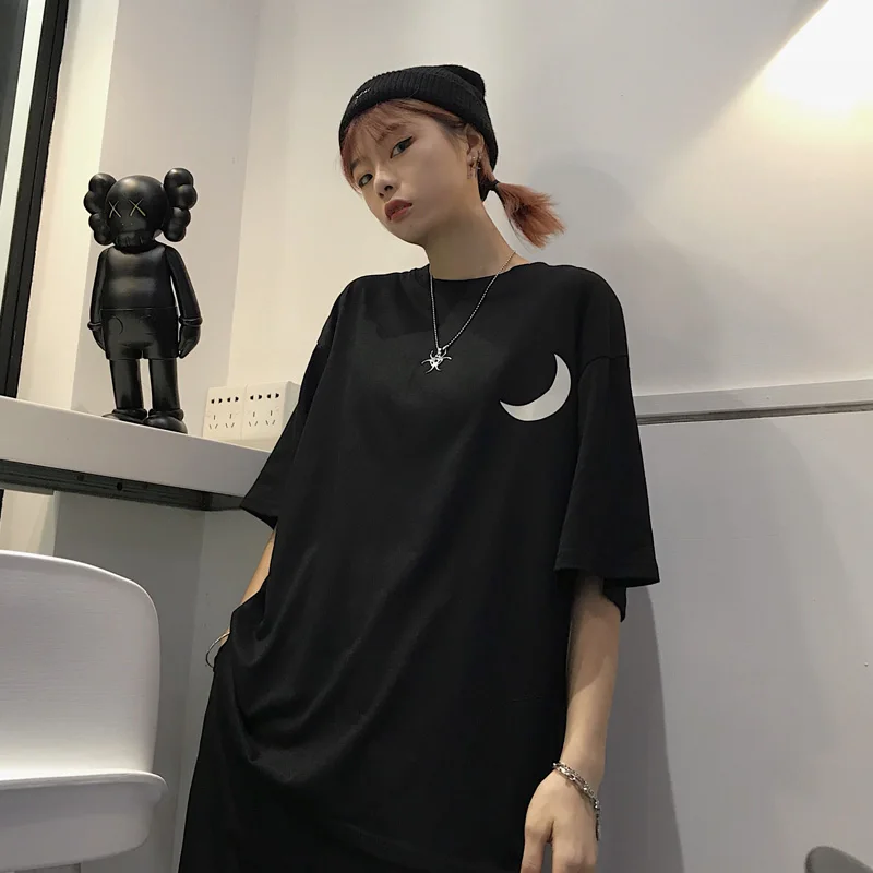 New Arrivals Hipster T Shirt Women Printed Glow In Dark Cool T-shirt Unisex Night Club Guys Reflective Moon Top Tees Femme | Женская