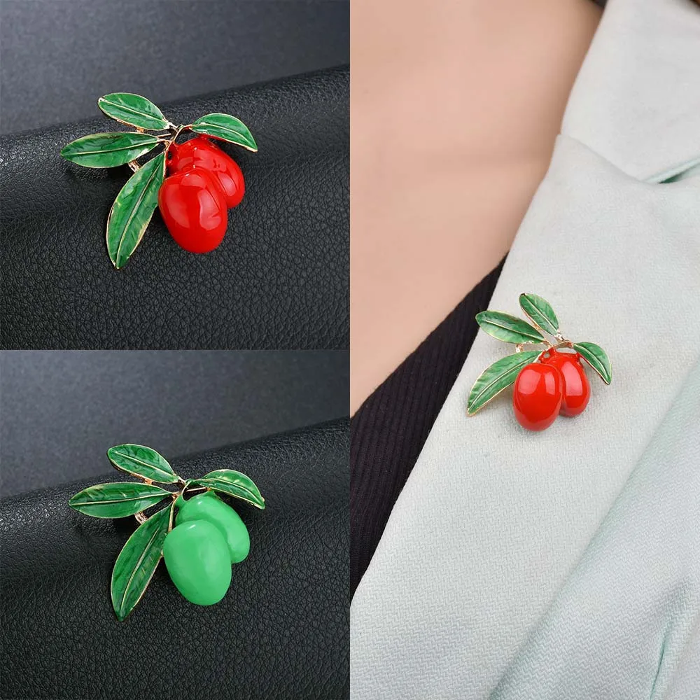 Милая женская эмалированная брошь в форме красной вишни и Jujube воротник отворот