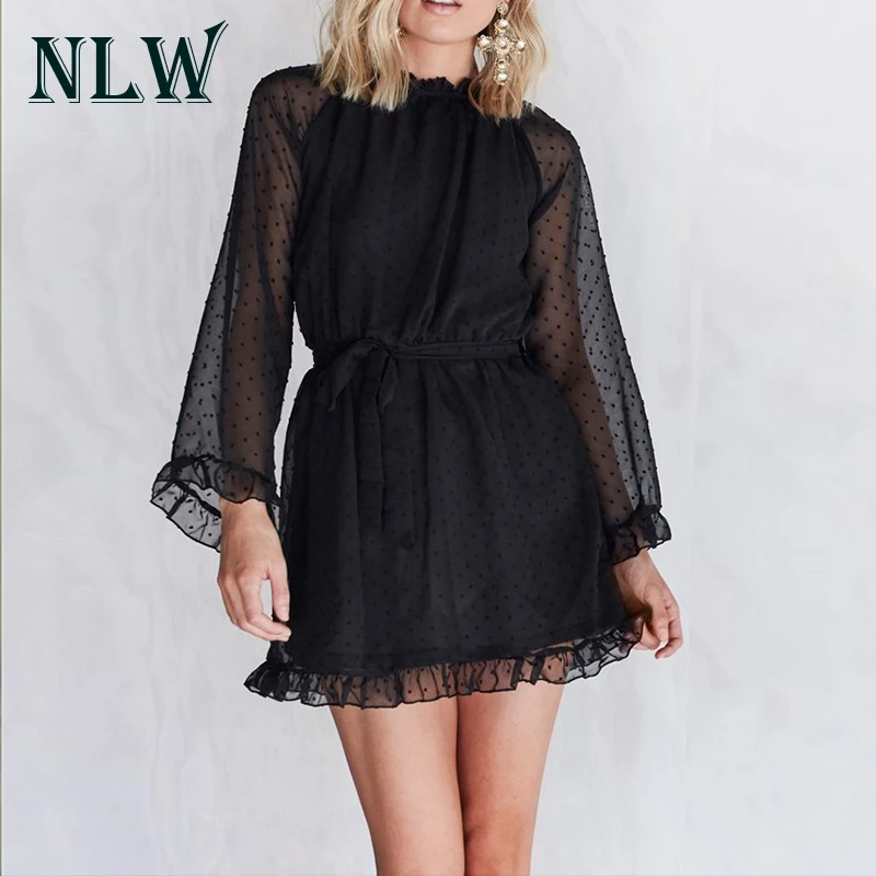 NLW на завязке с открытой спиной Сетчатое платье для женщин элегантные атласные