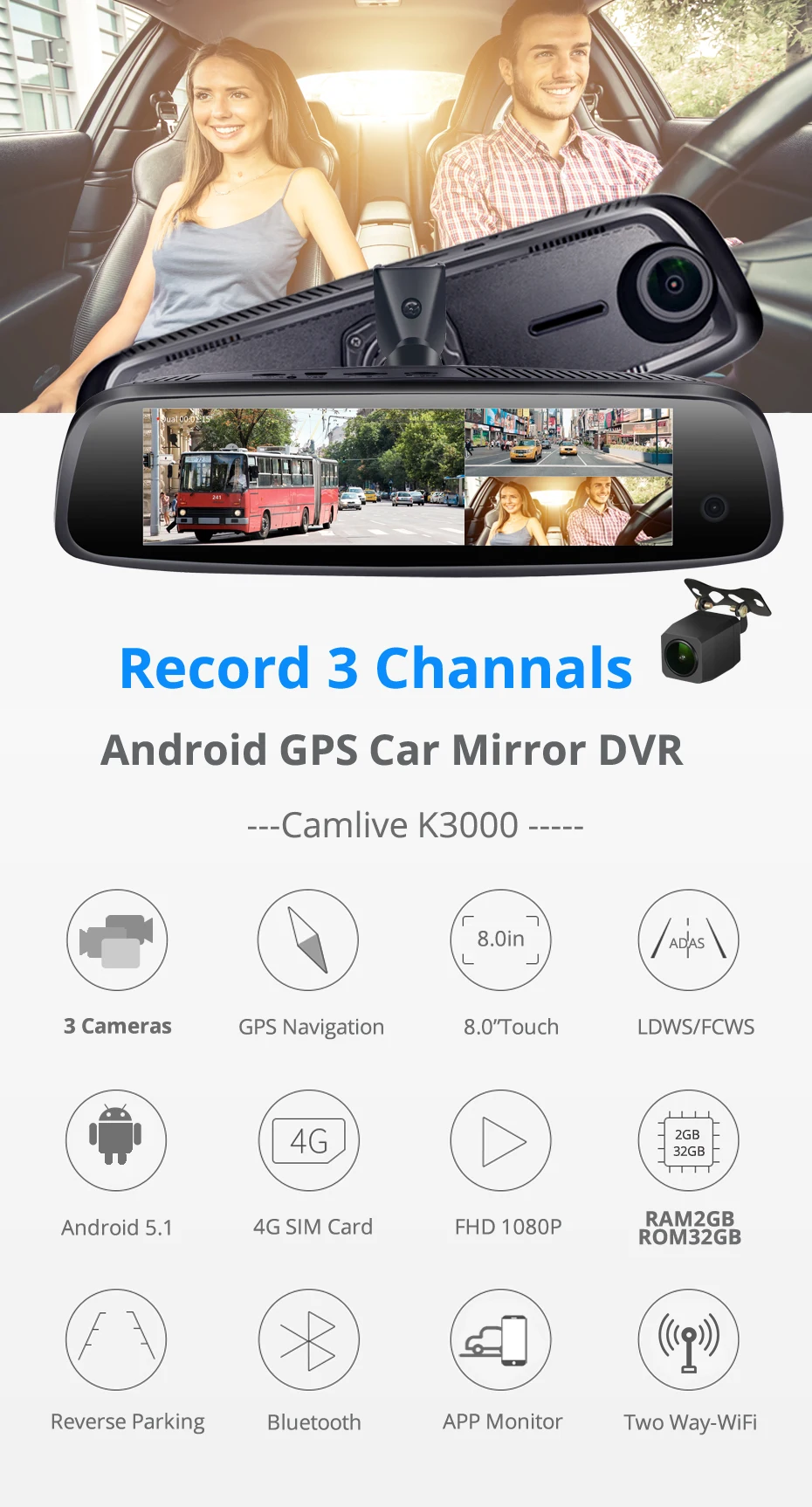 Новейшая 3 CHS cameas ram 2GB+ ROM32GB Автомобильная камера в зеркале видеорегистраторы Android 5,1 4G ADAS gps навигация DashCam 1080P hd Автомобильный видеорегистратор