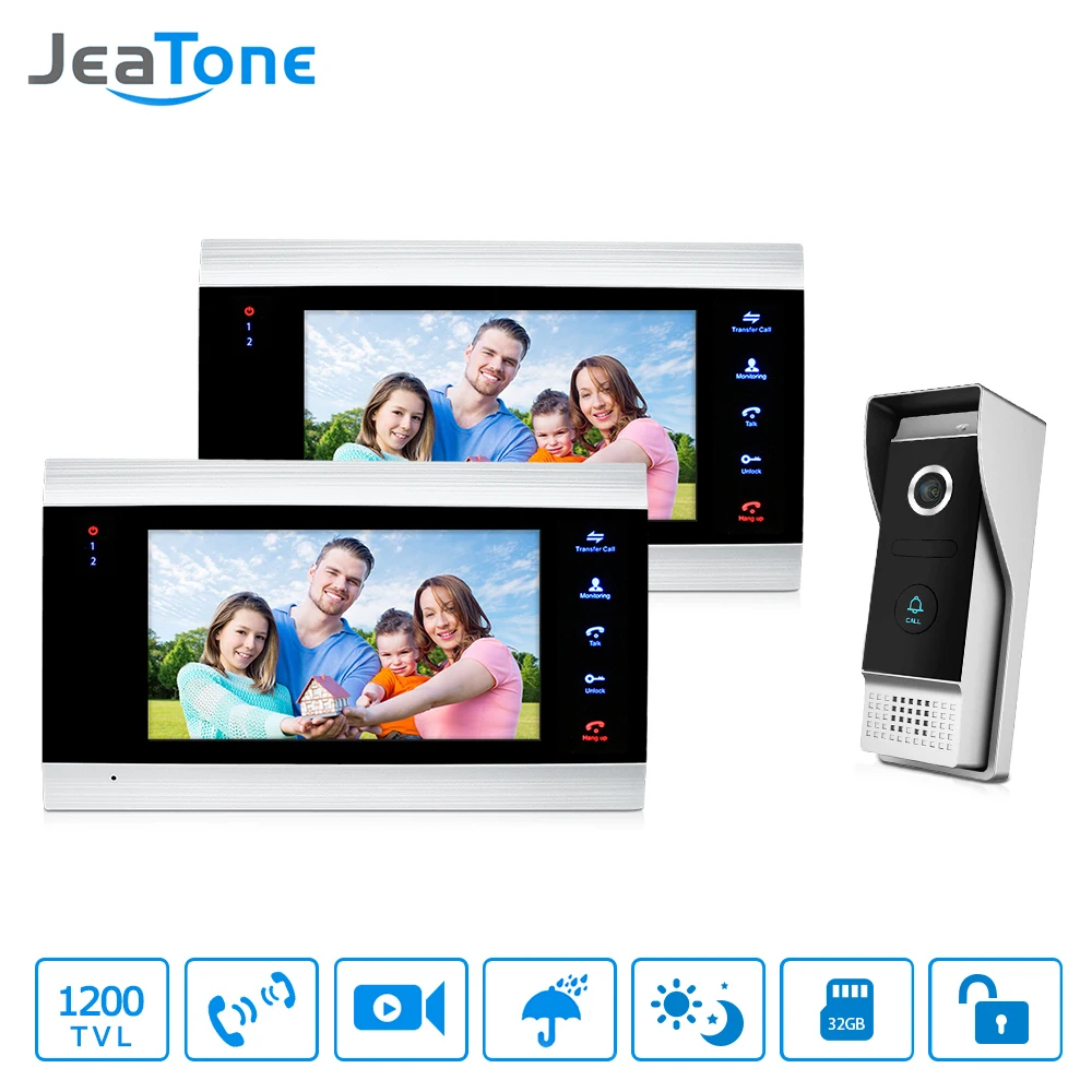 

JeaTone Video Door Phone Intercom System 7" HD TFT Metal panel Monitor & 1200TVL IR Doorbell Camera Home Kit 2v1