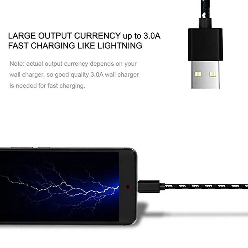 Кабель Micro USB 2 А шнур для быстрой зарядки и передачи данных в нейлоновой оплетке