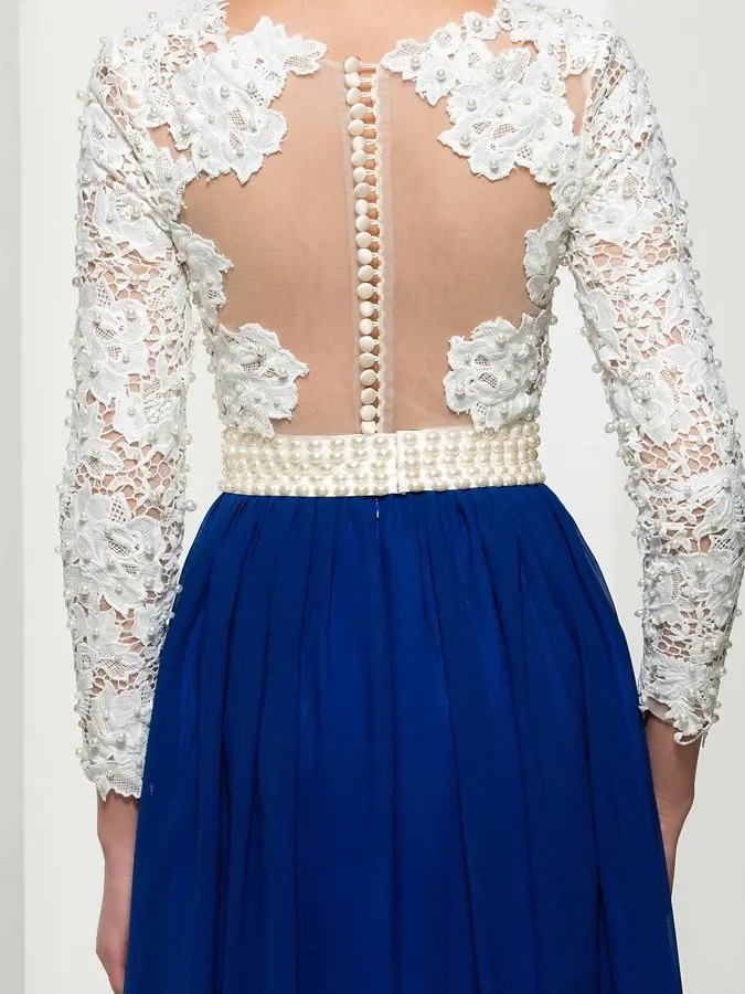 

robe de soriee Vintage V-Neck Long Sleeve Pearls Lace Evening Gowns 2019 Vestidos de Noiva Custom Long Prom Formal Party Drsses
