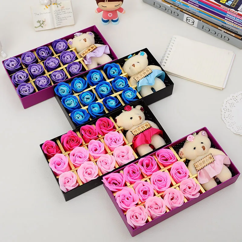 Romantic Rose Flower Bear Doll Decorative Flowers Bubble Bath Petals Wedding Birthday Valentine's Day Gifts For Women Girlfriend | Дом и