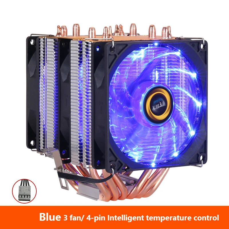 Blue 3 fan Кулер для процессора, высокое качество, 6 тепловых трубок, двухбашенное охлаждение, 9 см, RGB вентилятор, поддержка 3 вентилятора, 4-контактный вентилятор для процессора Intel и для AMD - Цвет лезвия: Blue 3 fan