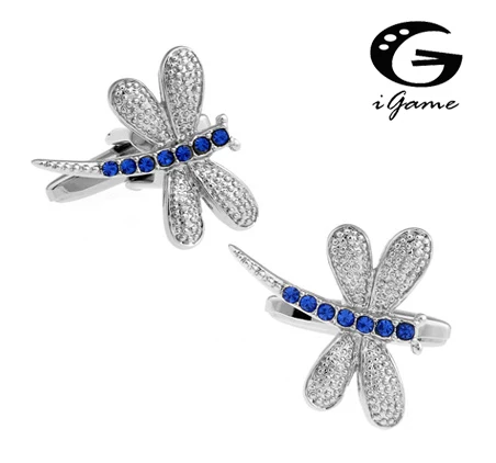 IGame металлические запонки синий кристалл стрекоза дизайн новинка подарок для