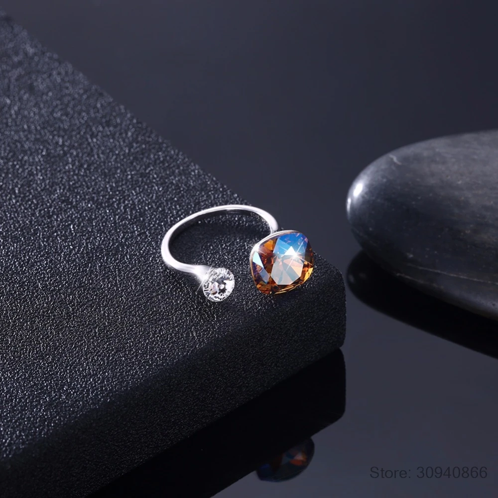 LEKANI кристаллы от кольца swarovski красочные бусы Настоящее серебро 925 пробы роскошные открытые кольца для женщин романтическое ювелирное изделие подарок